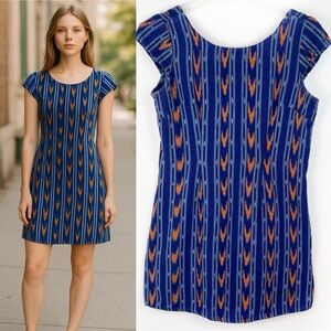 Mata Traders Cobalt Blue Southwestern Shift Dress Artsy Boho Mini Small Western